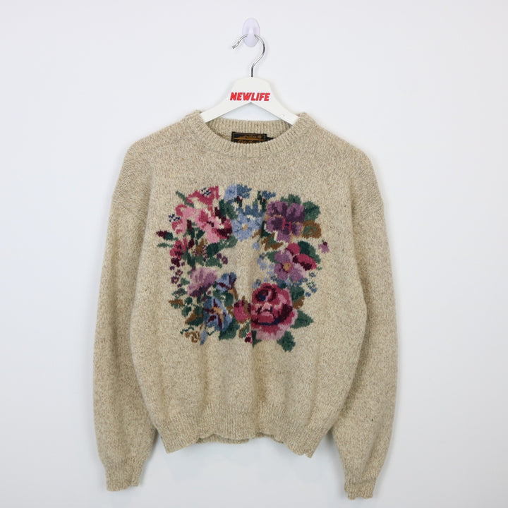 Vintage 80's Eddie Bauer Flower Wool Knit Sweater - M-NEWLIFE Clothing