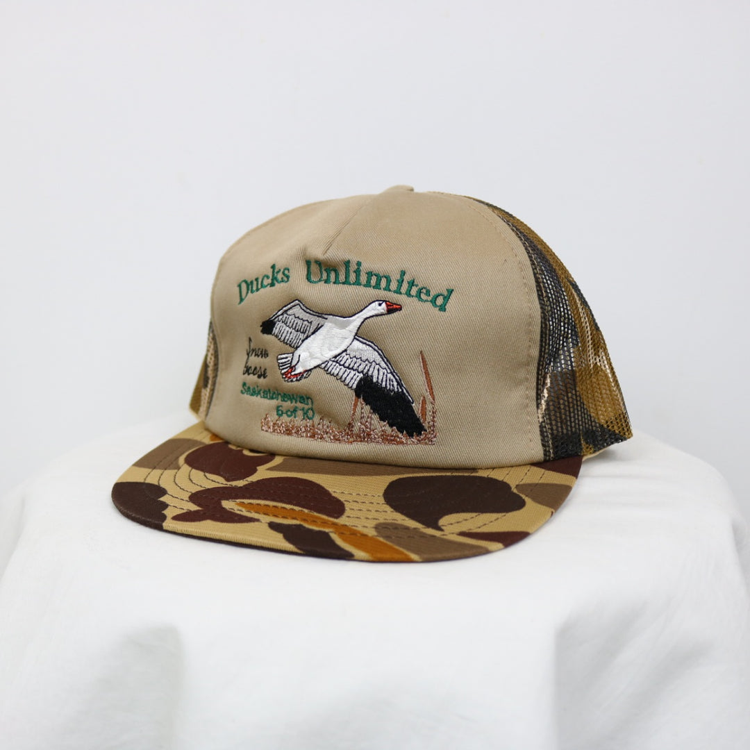 Vintage 80's Ducks Unlimited Snow Goose Camo Trucker Hat OS