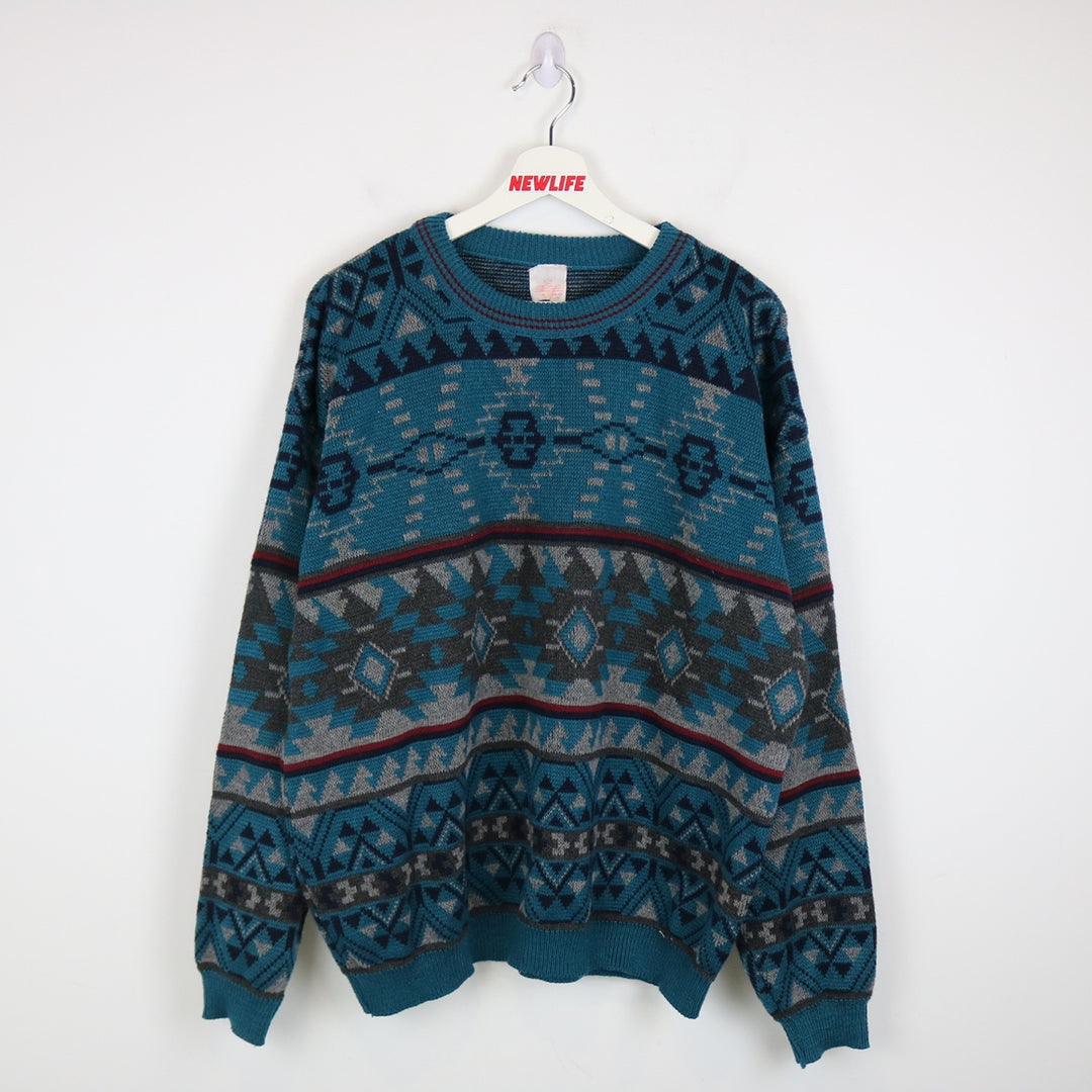 Vintage 80's Avon Patterned Knit Sweater - L-NEWLIFE Clothing