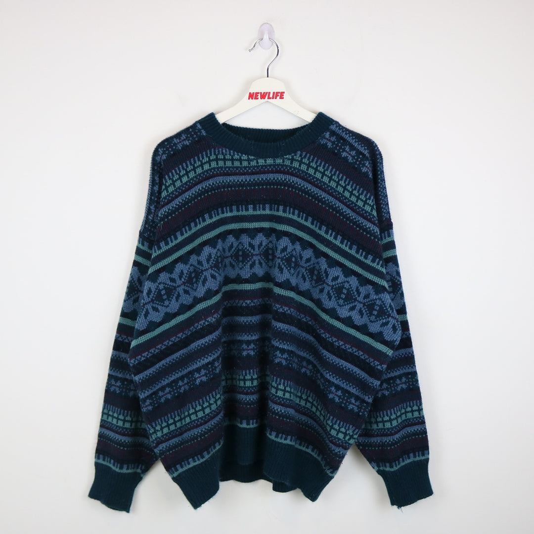 Vintage 80's Tip Top Tailors Patterned Knit Sweater - XL-NEWLIFE Clothing