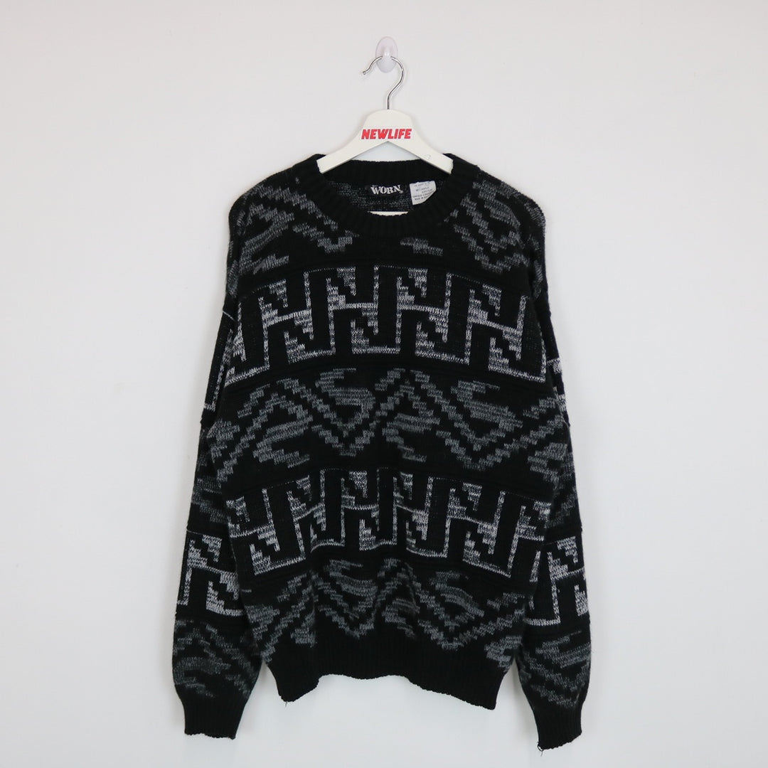 Vintage 80's Get Worn Patterned Knit Sweater - L-NEWLIFE Clothing