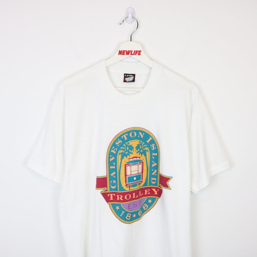 Vintage 90's Galveston Island Trolley Tee - L-NEWLIFE Clothing