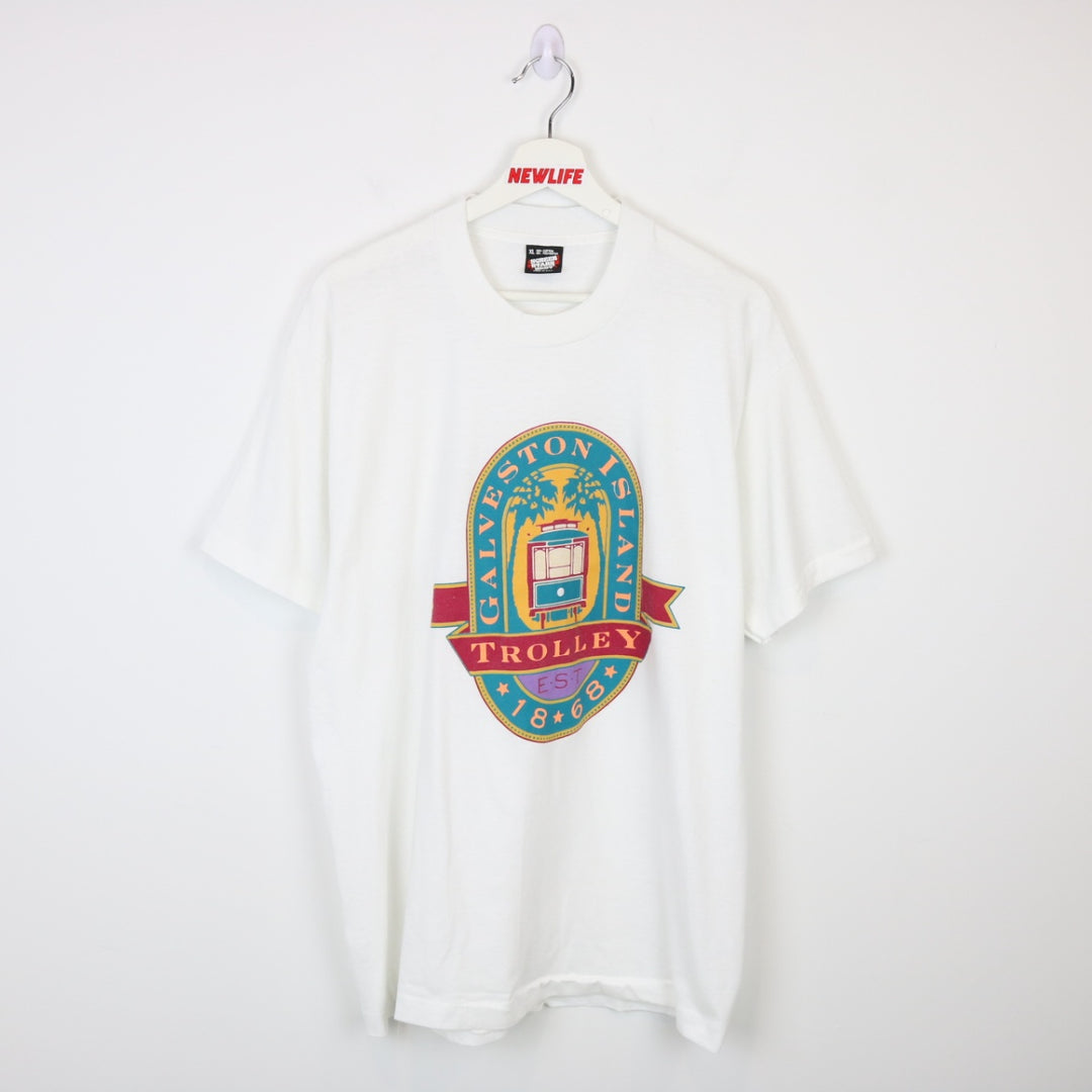 Vintage 90's Galveston Island Trolley Tee - L-NEWLIFE Clothing