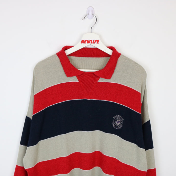 Vintage 80's Striped Collared Knit Sweater - L-NEWLIFE Clothing