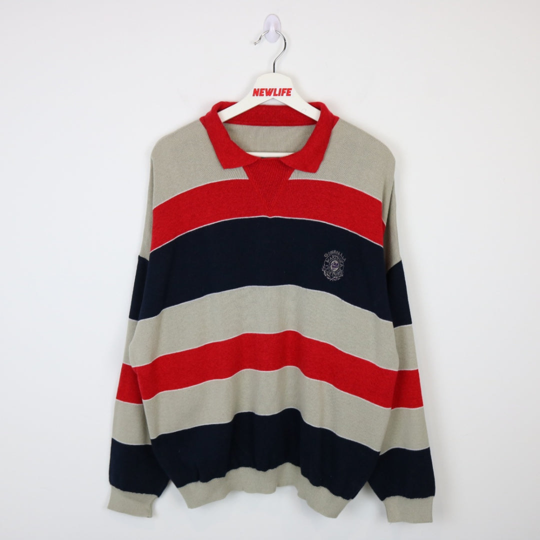 Vintage 80's Striped Collared Knit Sweater - L-NEWLIFE Clothing