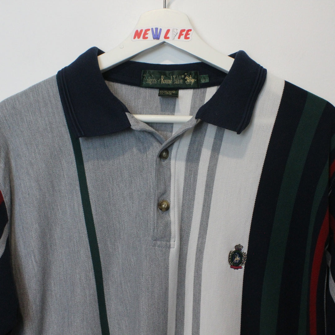 Vintage Striped Long Sleeve Polo Shirt - M-NEWLIFE Clothing