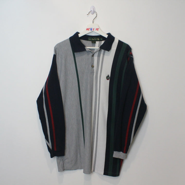 Vintage Striped Long Sleeve Polo Shirt - M-NEWLIFE Clothing