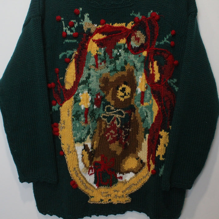 Vintage Embroidered Teddy Bear Knit Sweater - M-NEWLIFE Clothing