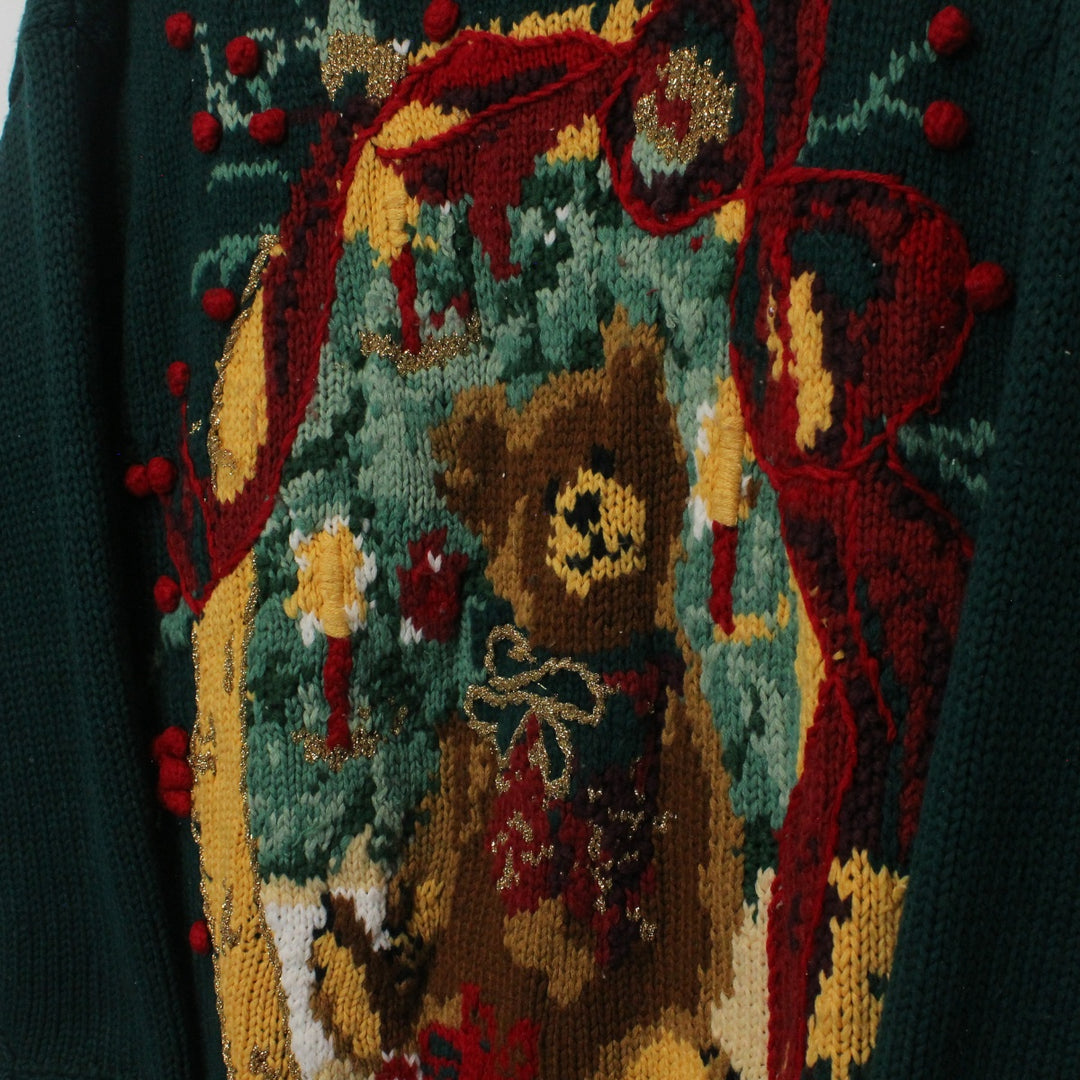 Vintage Embroidered Teddy Bear Knit Sweater - M-NEWLIFE Clothing