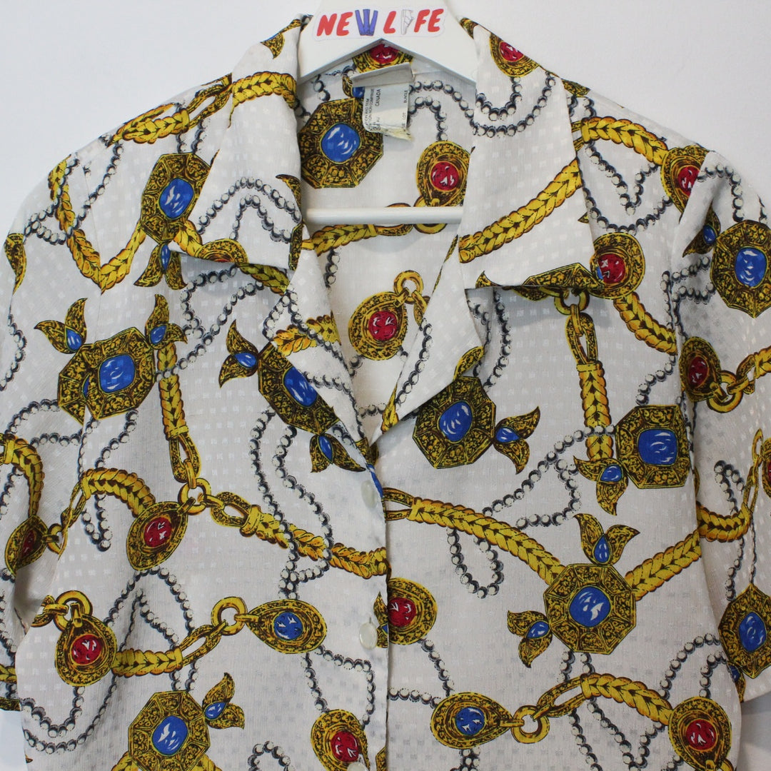 Vintage Chain Print Short Sleeve Button Up - XS/S-NEWLIFE Clothing