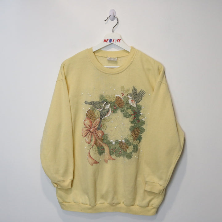 Vintage Wreath Bird Nature Crewneck - M-NEWLIFE Clothing